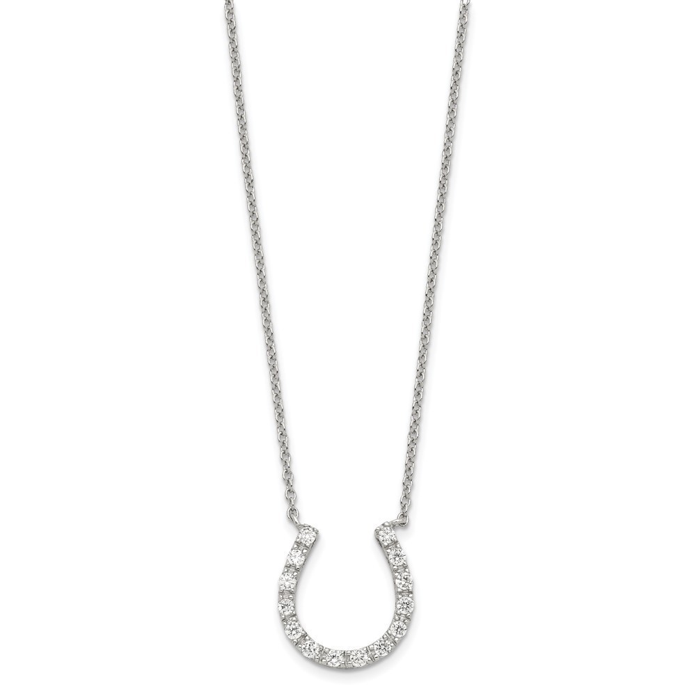 925 Sterling Silver Rhodium-plated CZ Equestrian Fine Jewelry Horseshoe Necklace - Picture 2 of 7